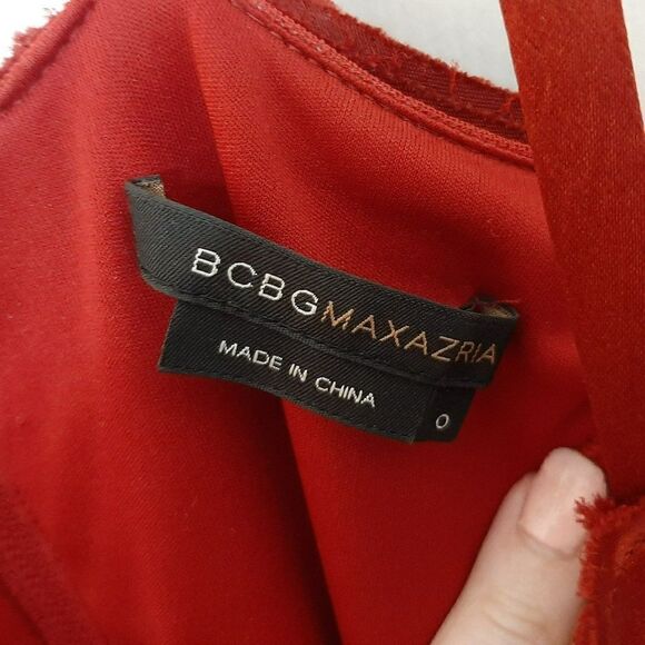 BCBGMax Azria Fit and Flare Layered Silk and Satin Dress in Dark Red sz 0 - Picture 6 of 8